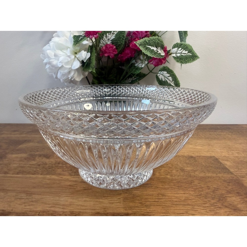 Vintage Mikasa Park Place Cut Crystal Pedestal Serving Bowl Heavy Retro Elegant